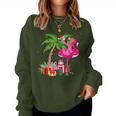 Tropical Pink Flamingo Christmas In July Summer Palm Tree Women Sweatshirt