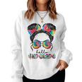 First Day Of School Hello 4Th Grade Messy Bun Girls Women Sweatshirt