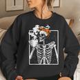 Coffee Drinking Skeleton Diy Halloween Messy Bun Girl Women Sweatshirt Gifts for Her