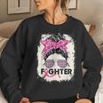 Fighter Messy Bun Pink Warrior Breast Cancer Awareness Women Sweatshirt Gifts for Her