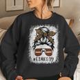 Game Day Leopard Messy Bun Mom Football Lover Bleached Women Sweatshirt Gifts for Her