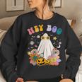 Groovy Hey Boo Cute Ghost Pumpkin Halloween Girls Women Sweatshirt Gifts for Her