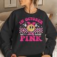 Groovy In October We Wear Pink Softball Breast Cancer Women Sweatshirt Gifts for Her