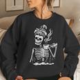 Halloween Skeleton Messy Bun Coffee Costume Mom Women Sweatshirt Gifts for Her