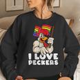 Lgbt Rainbow Flag Rooster Pun I Love Peckers Gay Chicken Dad Women Crewneck Graphic Sweatshirt Gifts for Her