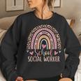School Social Worker Rainbow Leopard Print Funny Social Work Women Crewneck Graphic Sweatshirt Gifts for Her