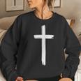 Small Cross Subtle Christian Minimalist Religious Faith Women Sweatshirt Gifts for Her