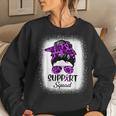 Support Pancreatic Cancer Awareness Messy Bun Ribbon Purple Women Sweatshirt Gifts for Her