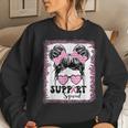 Support Squad Messy Hair Bun Girl Pink Warrior Breast Cancer Women Sweatshirt Gifts for Her