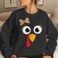 Turkey Face Girl Leopard Bow Thanksgiving Costume Turkey Women Sweatshirt Gifts for Her