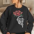 Vintage Halloween Skeleton Hand With A Rose Flower Halloween Women Sweatshirt Gifts for Her