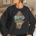 Western Boho Christian Turquoise Leopard Faith Cross Jesus Faith Women Sweatshirt Gifts for Her