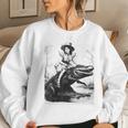 Girl Riding Alligator | Weird Funny Florida Crocodile Meme Women Crewneck Graphic Sweatshirt Gifts for Her