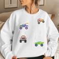 Kids 4 Year Old Monster Truck Birthday Party - Boy Or Girl Women Crewneck Graphic Sweatshirt Gifts for Her