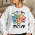 One Thankful Teacher Thanksgiving Turkey Cute Pencil Women Sweatshirt Gifts for Her