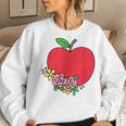 Red Apple With Flowers Proud Teacher Life Teaching Job Pride Women Sweatshirt Gifts for Her