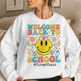 Retro Groovy Welcome Back To School Shool Nurse Smile Face Women Crewneck Graphic Sweatshirt Gifts for Her
