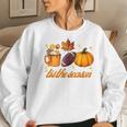 Tis The Season Pumpkin Leaf Latte Fall Thanksgiving Football Latte Women Sweatshirt Gifts for Her