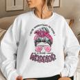 Never Underestimate Breast Cancer Warrior Messy Bun Ribbon Women Sweatshirt Gifts for Her