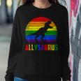 Ally Saurus Dinosaur Lgbt Flag Gay Pride Retro Lgbtq Rainbow Women Sweatshirt Unique Gifts