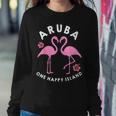 Aruba One Happy Island Flamingo And Flowers Women Crewneck Graphic Sweatshirt Personalized Gifts