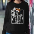 Coffee Drinking Skeleton Diy Halloween Messy Bun Girl Women Sweatshirt Unique Gifts