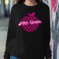 Fifth Grade Pink Checkered Apple Teacher 5Th Grade Women Sweatshirt Funny Gifts