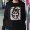 Game Day Leopard Messy Bun Mom Football Lover Bleached Women Sweatshirt Unique Gifts