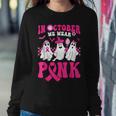 Groovy In October We Wear Pink Ghost Halloween Breast Cancer Women Sweatshirt Unique Gifts