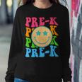 Groovy Pre-K Vibes Face Retro Teachers Kids Back To School Women Crewneck Graphic Sweatshirt Funny Gifts