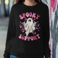 Groovy Spooky Support Squad Breast Cancer Ghost Halloween Women Sweatshirt Funny Gifts