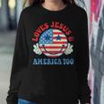 Loves Jesus And America Too Groovy God Christian 4Th Of July Women Sweatshirt Unique Gifts