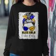 Messy Bun Blue And Gold Vibes Only School Football Game Day Women Sweatshirt Unique Gifts