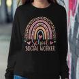 School Social Worker Rainbow Leopard Print Funny Social Work Women Crewneck Graphic Sweatshirt Funny Gifts