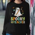 Spooky Teacher Ghost Holding Pencil Halloween Teaching Women Sweatshirt Unique Gifts
