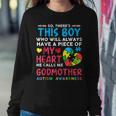 Theres This Boy He Calls Me Godmother Autism Awareness Women Crewneck Graphic Sweatshirt Funny Gifts