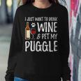 Wine And Puggle Dog Mom Or Dog Dad Idea Women Sweatshirt Funny Gifts