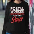 Womens Postal Worker Knows More Than She Says Mailman Postman Women Crewneck Graphic Sweatshirt Personalized Gifts