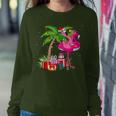 Tropical Pink Flamingo Christmas In July Summer Palm Tree Women Sweatshirt Personalized Gifts