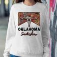 Boho Bull Skull Cow Print Oklahoma Smokeshow Western Country Women Crewneck Graphic Sweatshirt Unique Gifts