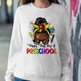 Happy First Day Of Preschool Afro Teacher Pre-K Messy Bun Women Sweatshirt Unique Gifts