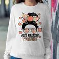 Just Freakin Peachy Peach Messy Bun Girl Summertime Women Crewneck Graphic Sweatshirt Unique Gifts