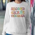 Retro Groovy Second Grade Teacher Back To School 2Nd Grade Women Sweatshirt Unique Gifts