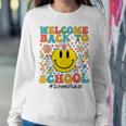 Retro Groovy Welcome Back To School Shool Nurse Smile Face Women Crewneck Graphic Sweatshirt Funny Gifts