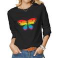 Butterfly Rainbow Print Rainbow Butterfly Women Graphic Long Sleeve T-shirt