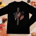 American By Birth Christian By Choice Dad By The Grace Women Graphic Long Sleeve T-shirt Funny Gifts