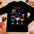 Red White Blue Wine Glass Usa Flag Happy 4Th Of July Women Long Sleeve T-shirt Unique Gifts