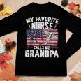 Retro My Favorite Nurse Calls Me Grandpa Usa Flag Father Day Women Long Sleeve T-shirt Unique Gifts
