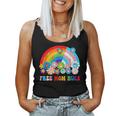 Groovy Flower Retro Rainbow Free Mom Hugs Lgbtq Pride Month Women Tank Top