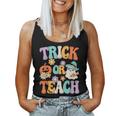 Groovy Halloween Trick Or Teach Retro Pumpkin Ghost Teacher Women Tank Top